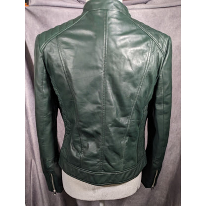 Corbani Green Quilted Shoulder Genuine Leather Moto Jacket Size Medium