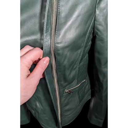 Corbani Green Quilted Shoulder Genuine Leather Moto Jacket Size Medium