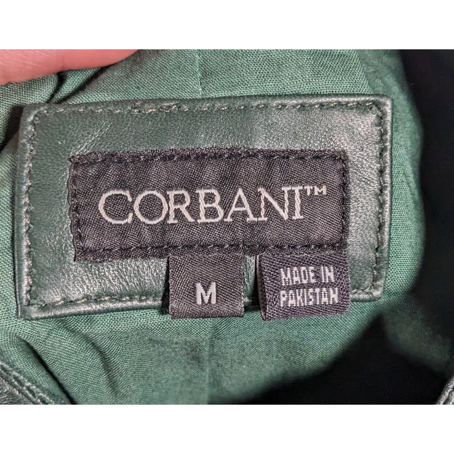 Corbani Green Quilted Shoulder Genuine Leather Moto Jacket Size Medium