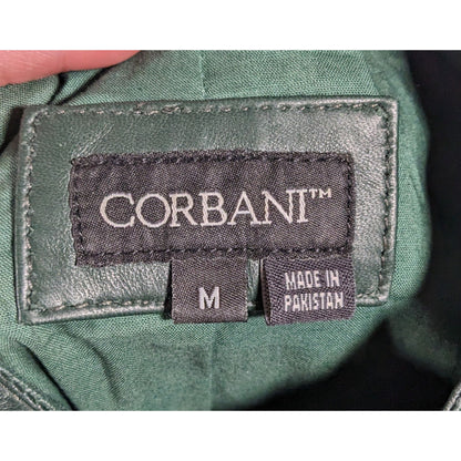 Corbani Green Quilted Shoulder Genuine Leather Moto Jacket Size Medium