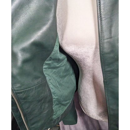 Corbani Green Quilted Shoulder Genuine Leather Moto Jacket Size Medium