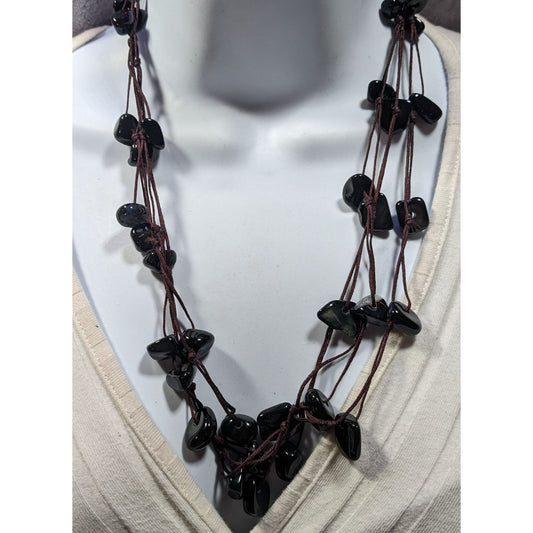Nature Inspired Black Agate Beaded Multilayer Station Necklace
