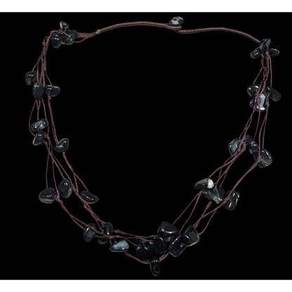 Nature Inspired Black Agate Beaded Multilayer Station Necklace