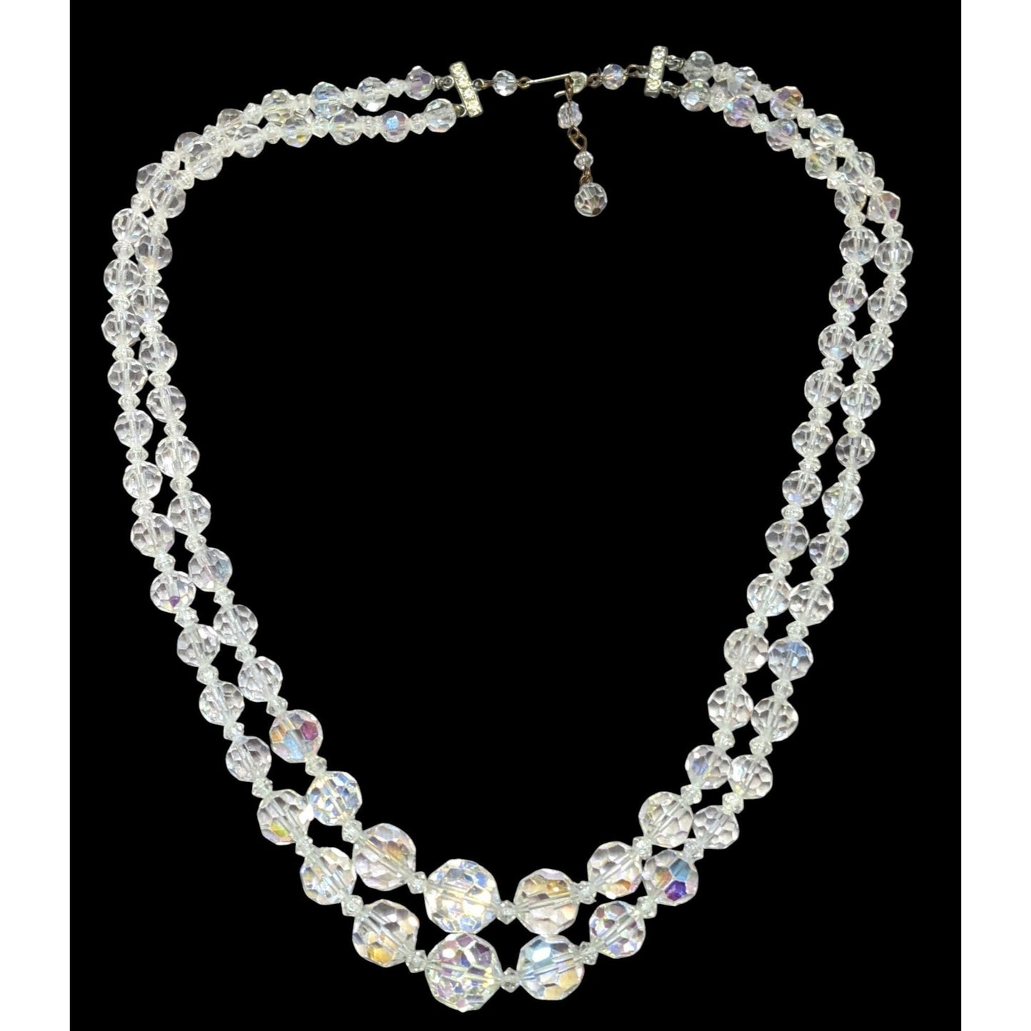 Vintage Glam Aurora Borealis Faceted Crystal Glass Necklace