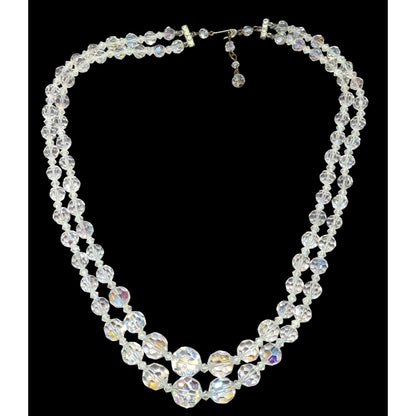 Vintage Glam Aurora Borealis Faceted Crystal Glass Necklace