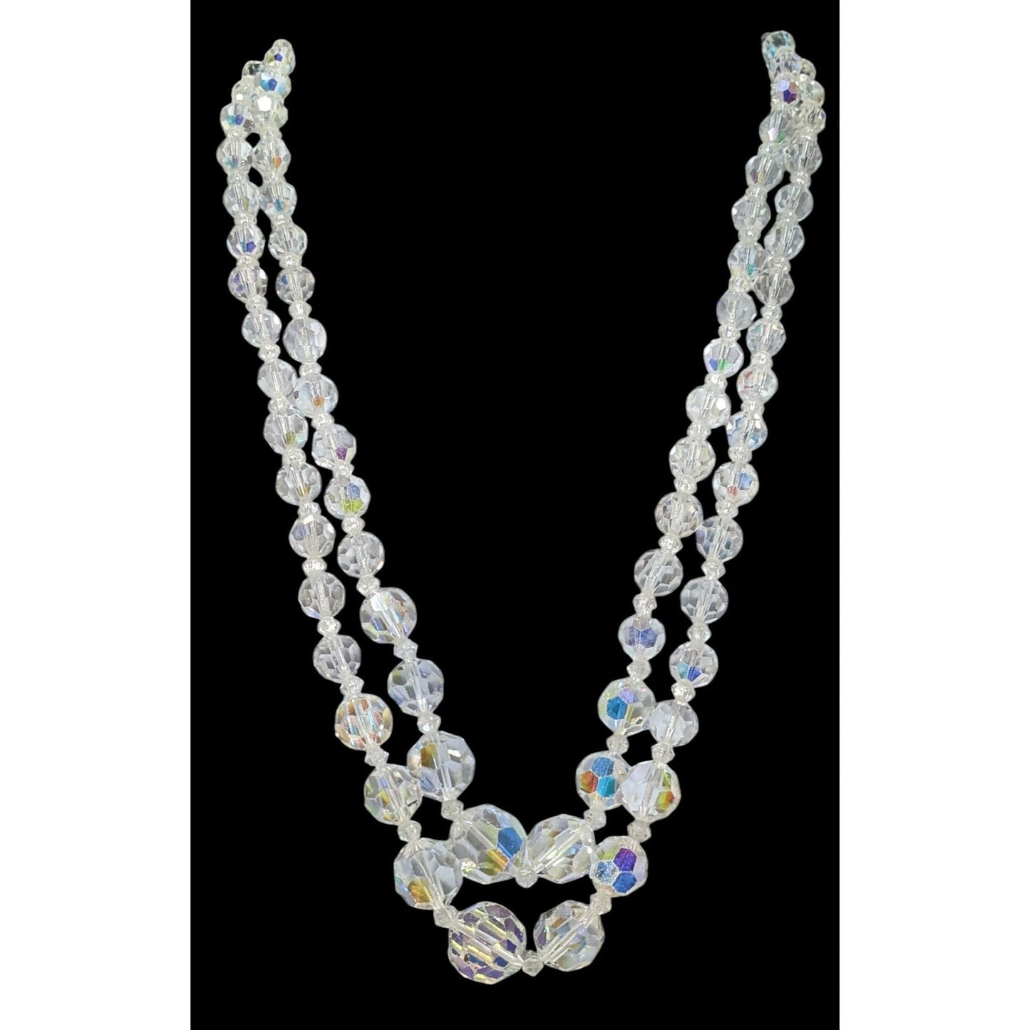 Vintage Glam Aurora Borealis Faceted Crystal Glass Necklace