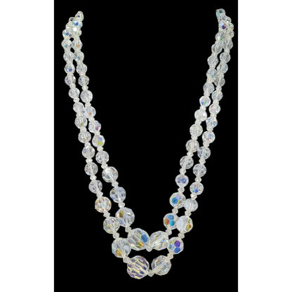 Vintage Glam Aurora Borealis Faceted Crystal Glass Necklace