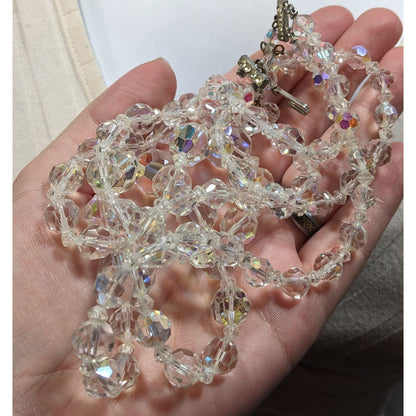 Vintage Glam Aurora Borealis Faceted Crystal Glass Necklace