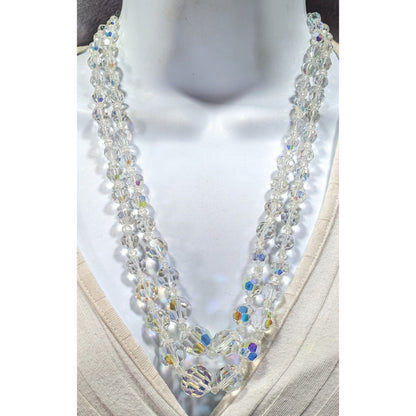 Vintage Glam Aurora Borealis Faceted Crystal Glass Necklace