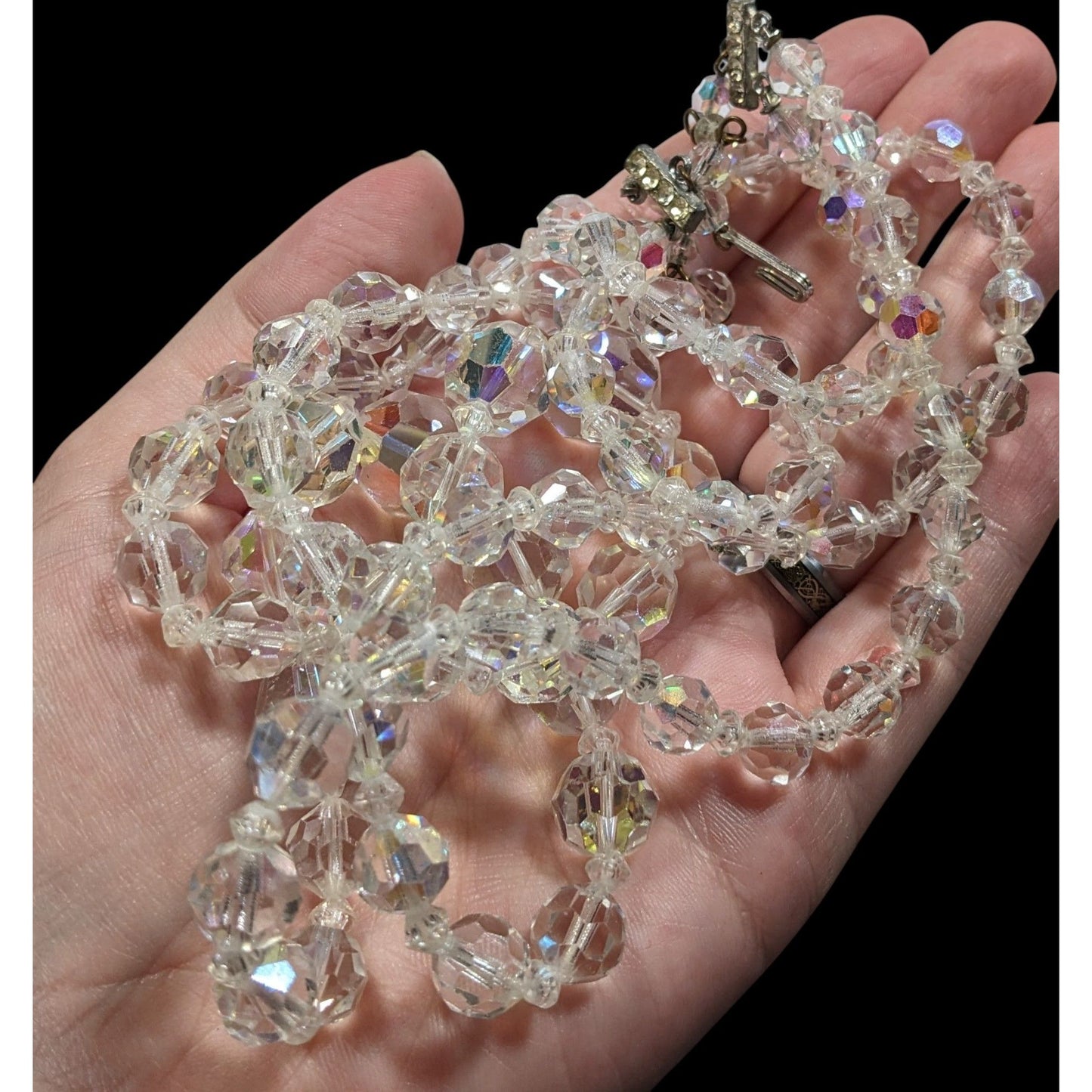 Vintage Glam Aurora Borealis Faceted Crystal Glass Necklace