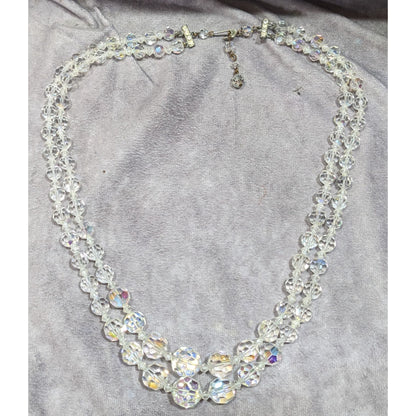 Vintage Glam Aurora Borealis Faceted Crystal Glass Necklace