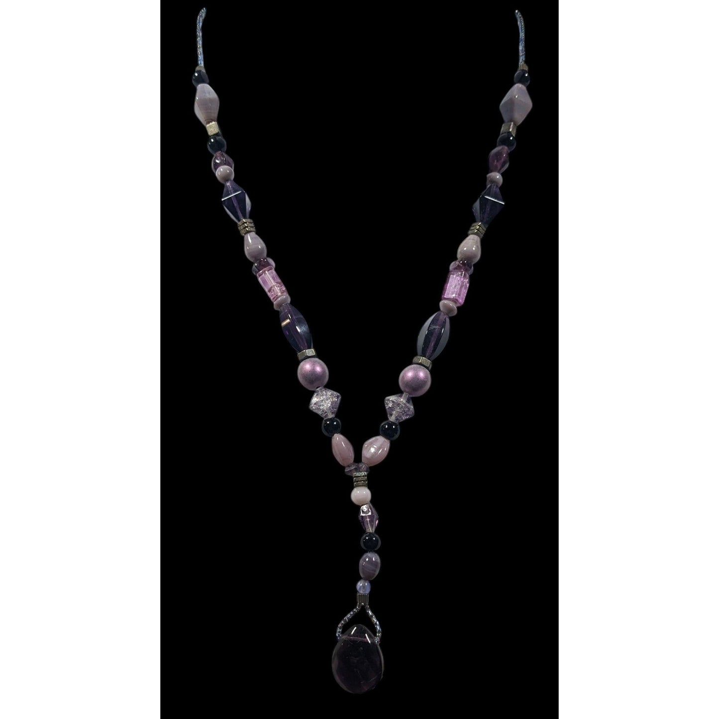 Handmade Purple Glass And Stone Y Necklace