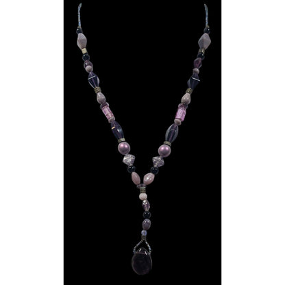 Handmade Purple Glass And Stone Y Necklace