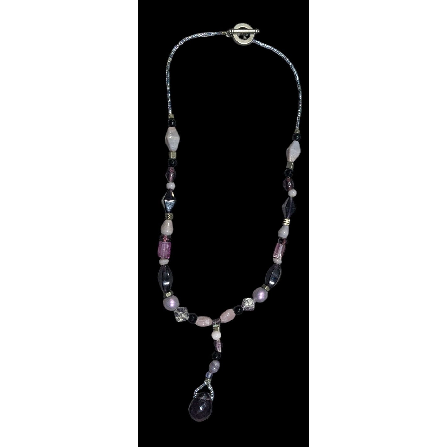 Handmade Purple Glass And Stone Y Necklace