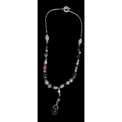 Handmade Purple Glass And Stone Y Necklace