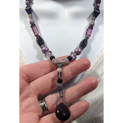 Handmade Purple Glass And Stone Y Necklace