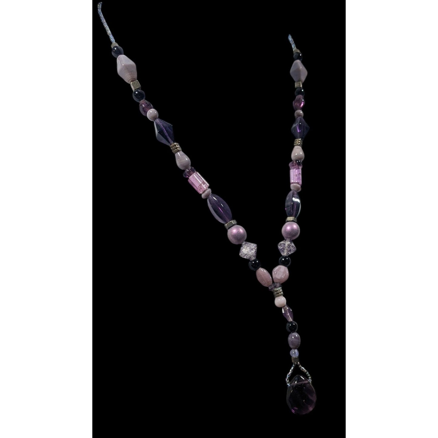 Handmade Purple Glass And Stone Y Necklace