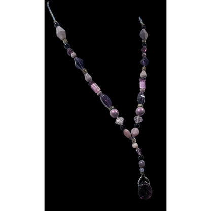 Handmade Purple Glass And Stone Y Necklace