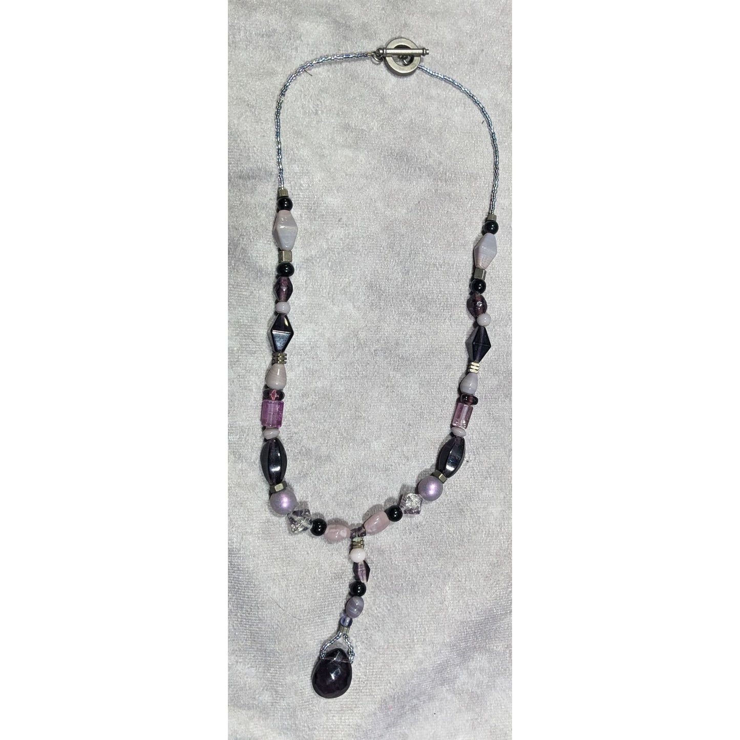 Handmade Purple Glass And Stone Y Necklace