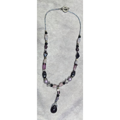 Handmade Purple Glass And Stone Y Necklace