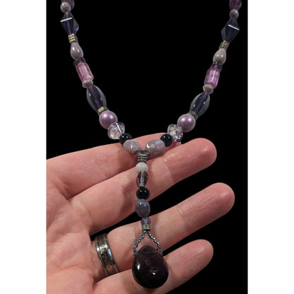 Handmade Purple Glass And Stone Y Necklace
