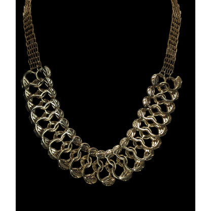 Erica Lyons Gold Link Statement Necklace Leaf Motif Bib Collar Vintage Glam
