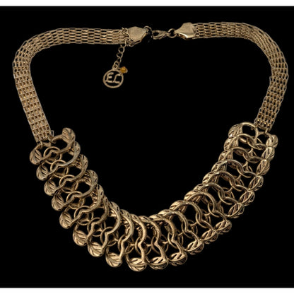 Erica Lyons Gold Link Statement Necklace Leaf Motif Bib Collar Vintage Glam