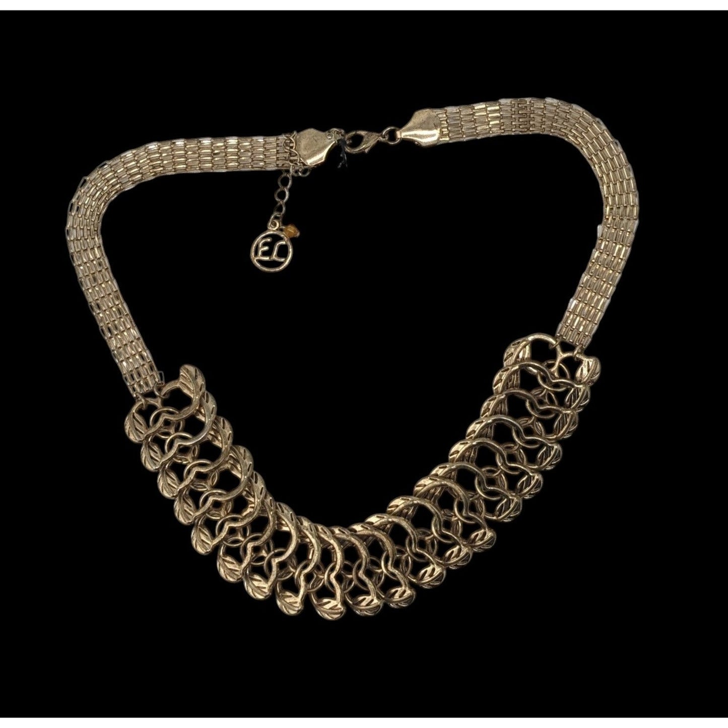 Erica Lyons Gold Link Statement Necklace Leaf Motif Bib Collar Vintage Glam