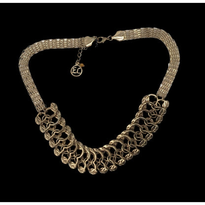 Erica Lyons Gold Link Statement Necklace Leaf Motif Bib Collar Vintage Glam