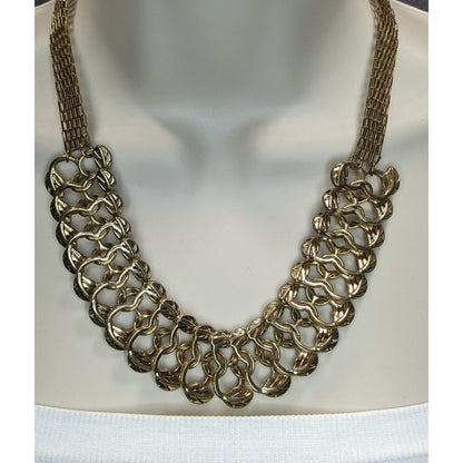 Erica Lyons Gold Link Statement Necklace Leaf Motif Bib Collar Vintage Glam