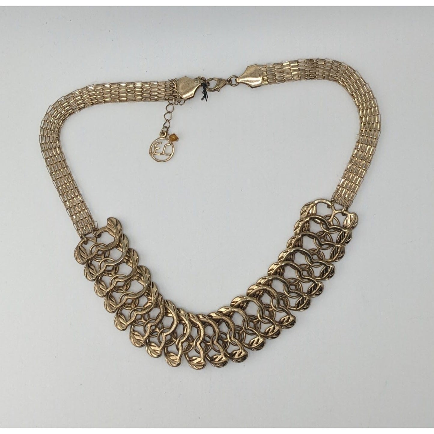 Erica Lyons Gold Link Statement Necklace Leaf Motif Bib Collar Vintage Glam