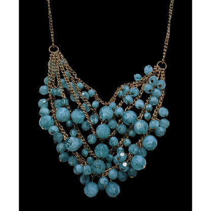 Cascading Aqua Blue Beaded Necklace On Gold-Tone Chain