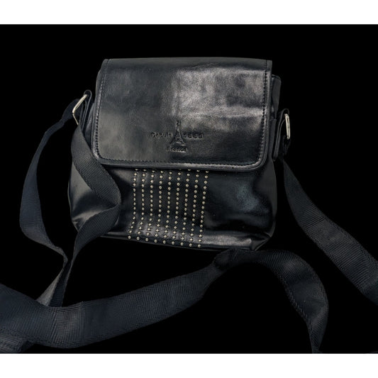 Depuis 1889 Paris France Souvenir Black Crossbody Bag With Studded Design Adjustable Strap & Magnetic Closure