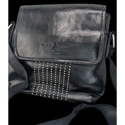 Depuis 1889 Paris France Souvenir Black Crossbody Bag With Studded Design Adjustable Strap & Magnetic Closure
