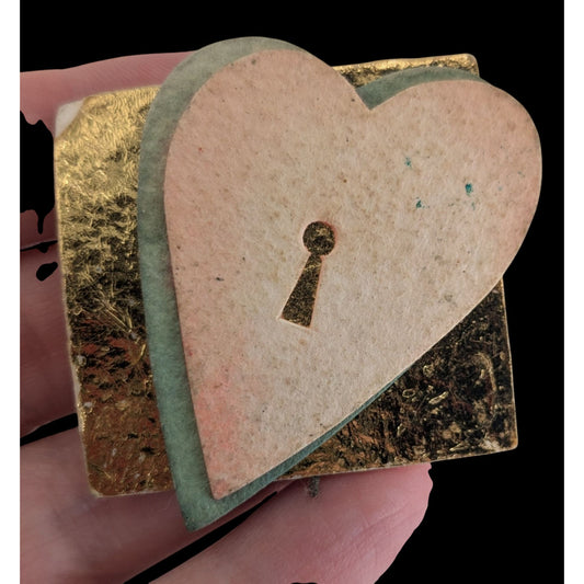 Vintage Cottagecore Romantic Hallmark Heart Keyhole Paper Brooch