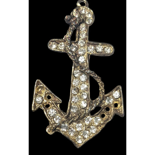 Vintage Nautical Mermaidcore Gold Tone Rhinestone Anchor Brooch