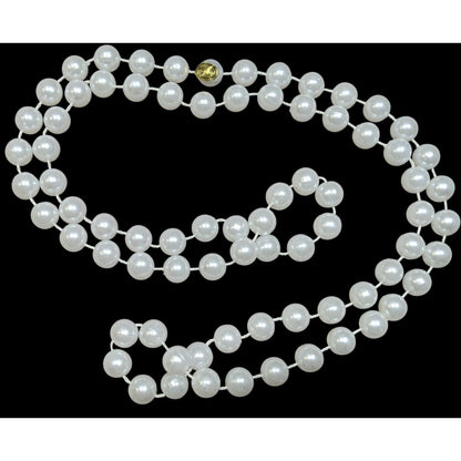 Long Classic White Faux Pearl Beaded Necklace