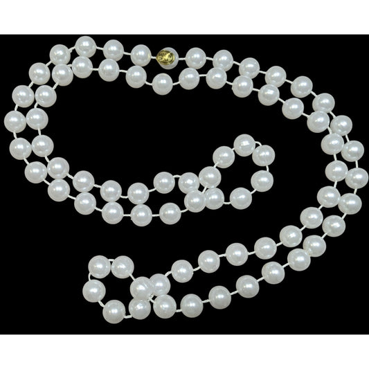 Long Classic White Faux Pearl Beaded Necklace