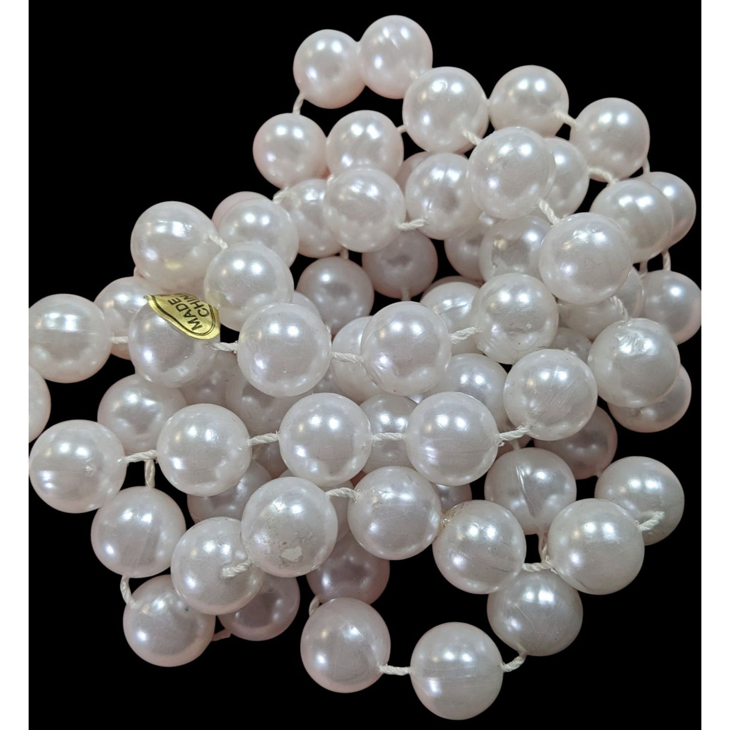 Long Classic White Faux Pearl Beaded Necklace