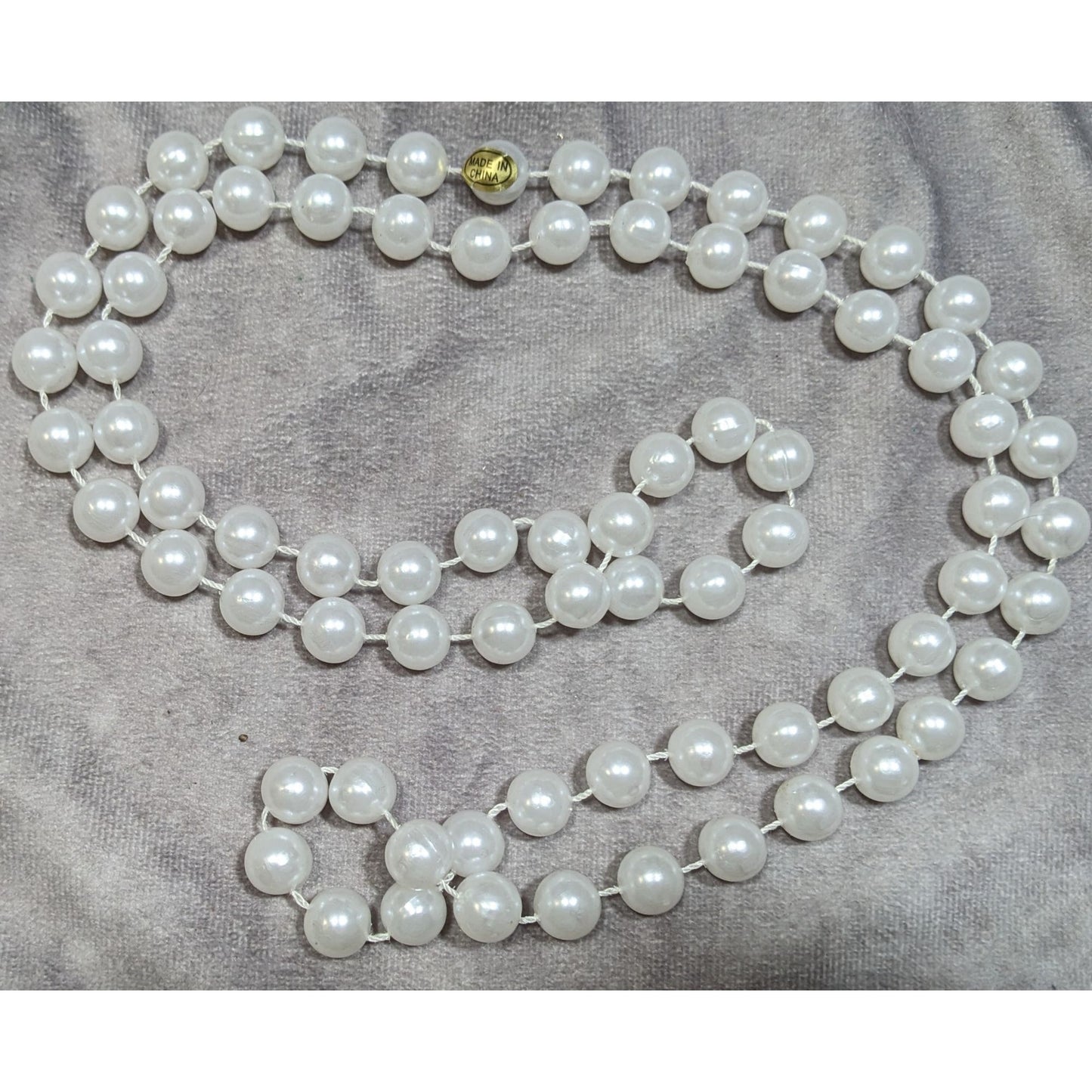 Long Classic White Faux Pearl Beaded Necklace