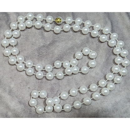 Long Classic White Faux Pearl Beaded Necklace