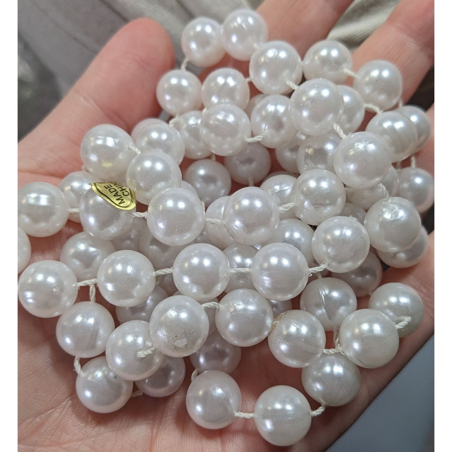 Long Classic White Faux Pearl Beaded Necklace