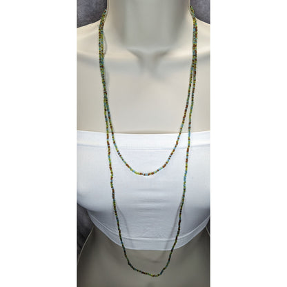 Earth Tone Glass Beaded Necklace 59 Inches Long