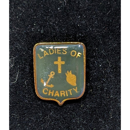 Vintage Ladies Of Charity Enamel Gold-Tone Shield Pin Badge Vintage Religious Emblem