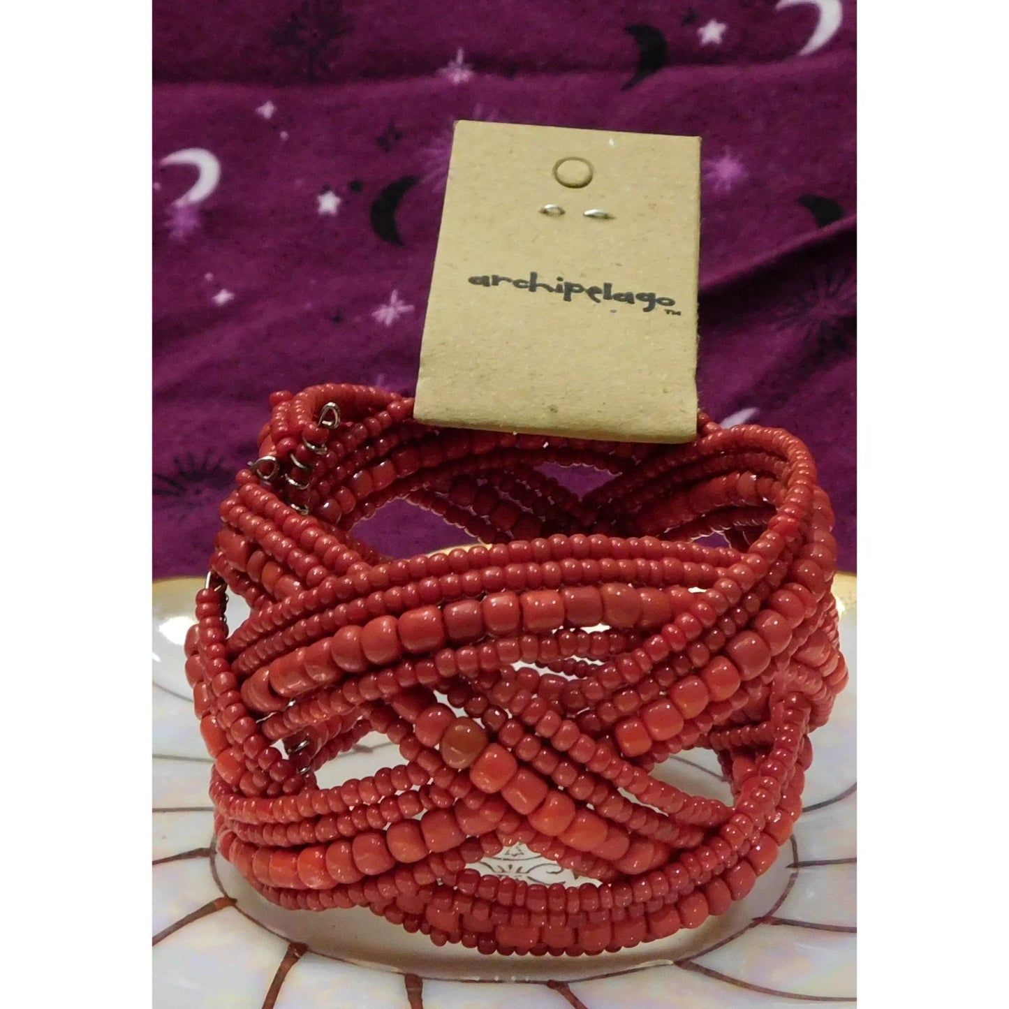 Archipelago Hand Made Red Beaded Cuff Bracelet