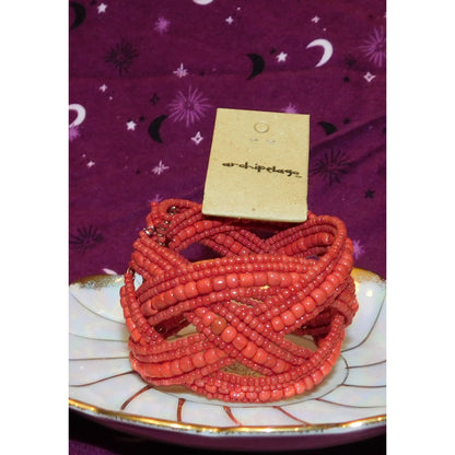 Archipelago Hand Made Red Beaded Cuff Bracelet