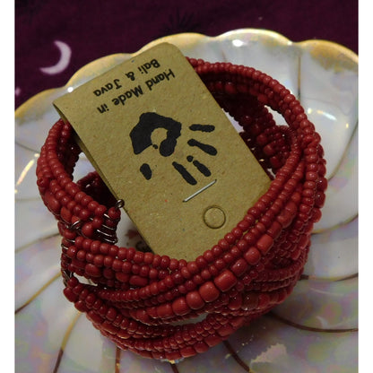 Archipelago Hand Made Red Beaded Cuff Bracelet