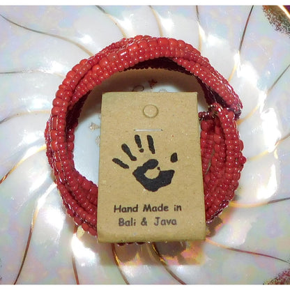 Archipelago Hand Made Red Beaded Cuff Bracelet