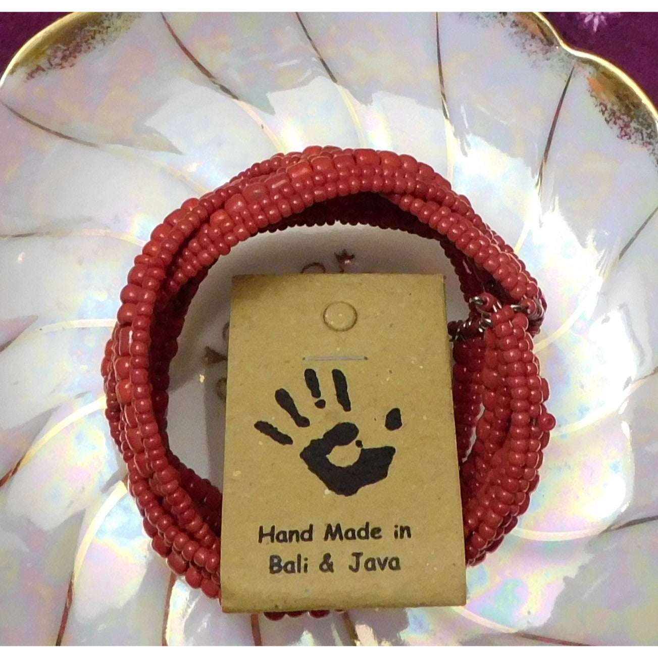 Archipelago Hand Made Red Beaded Cuff Bracelet