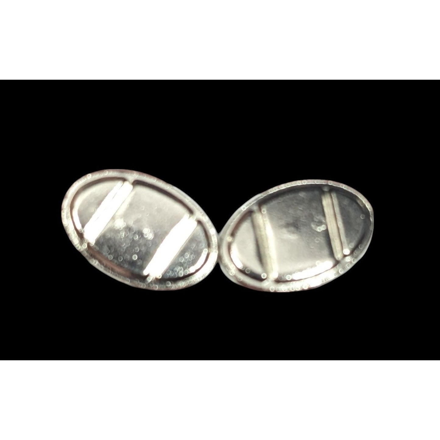 Silver Tone Oval Geometric Engraved Cuff Links